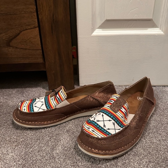 Ariat Brown Loafers with Multicolor Tribal Design - Picture 2 of 6